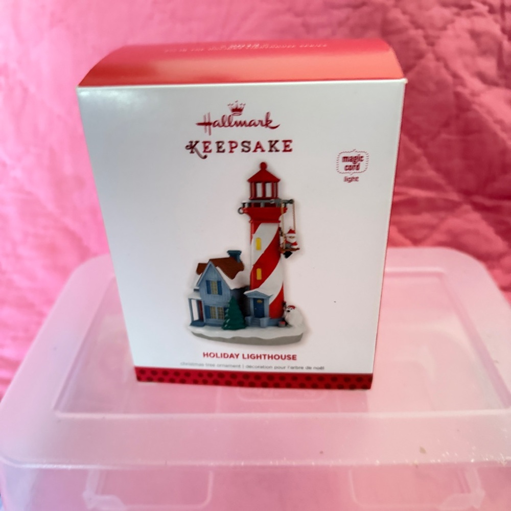 2016 Hallmark Holiday Lighthouse Ornament Box - Red, White & Pink